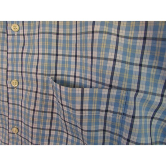 Peter Millar Men's Button Down Long Sleeve Blue Plaid Cotton Large Dress Shirt - Picture 6 of 14